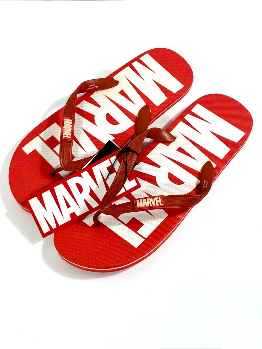 Marvel Comics Men Classic Logo Flip Flops Beach Slides Red White Summer Beach